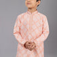 Kurta Pyjama Jacquard Silk Peach Fancy Work Kids