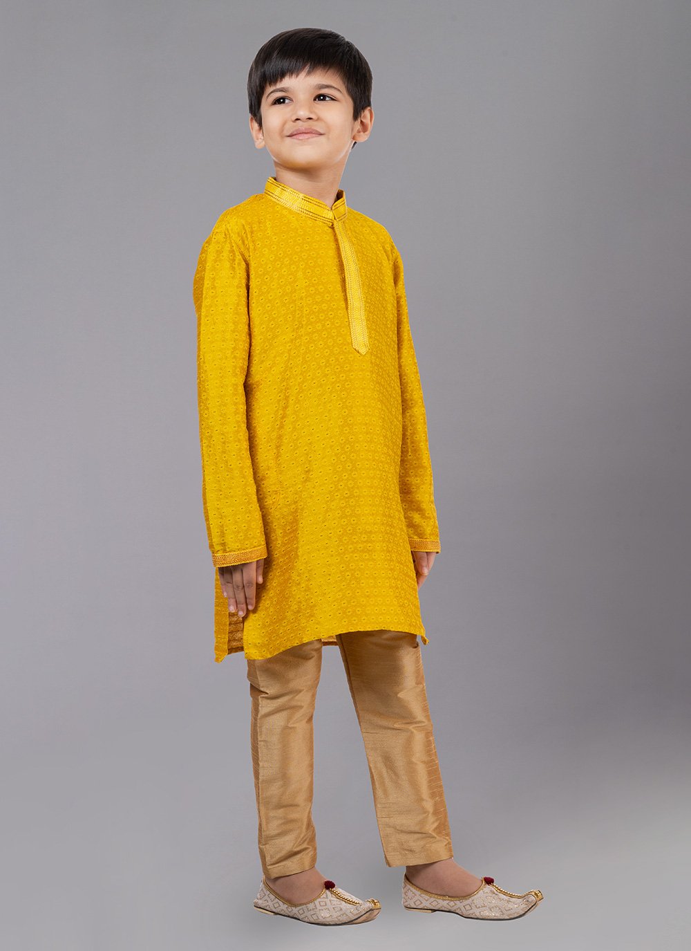 Kurta Pyjama Polly Cotton Yellow Fancy Work Kids