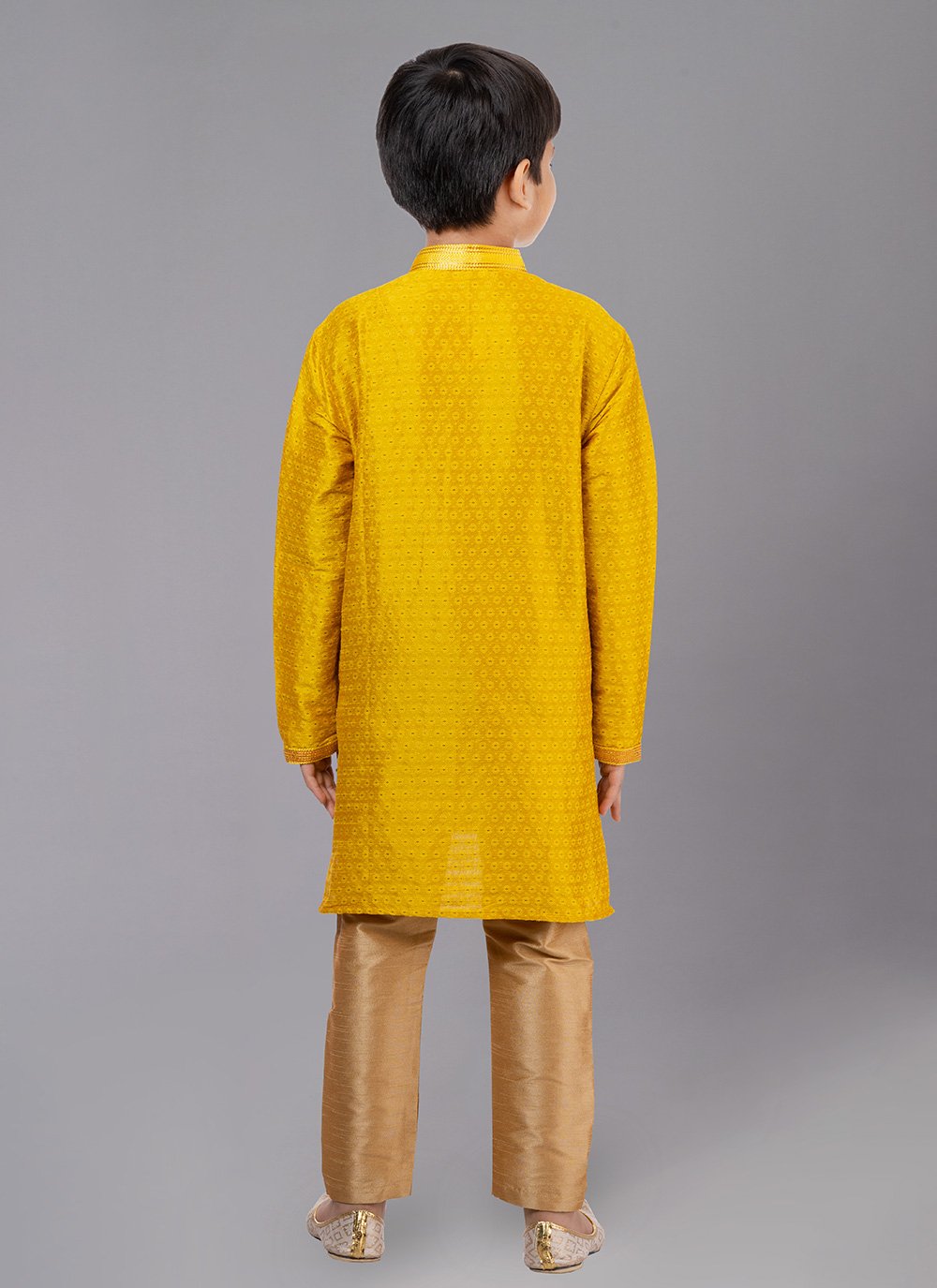 Kurta Pyjama Polly Cotton Yellow Fancy Work Kids