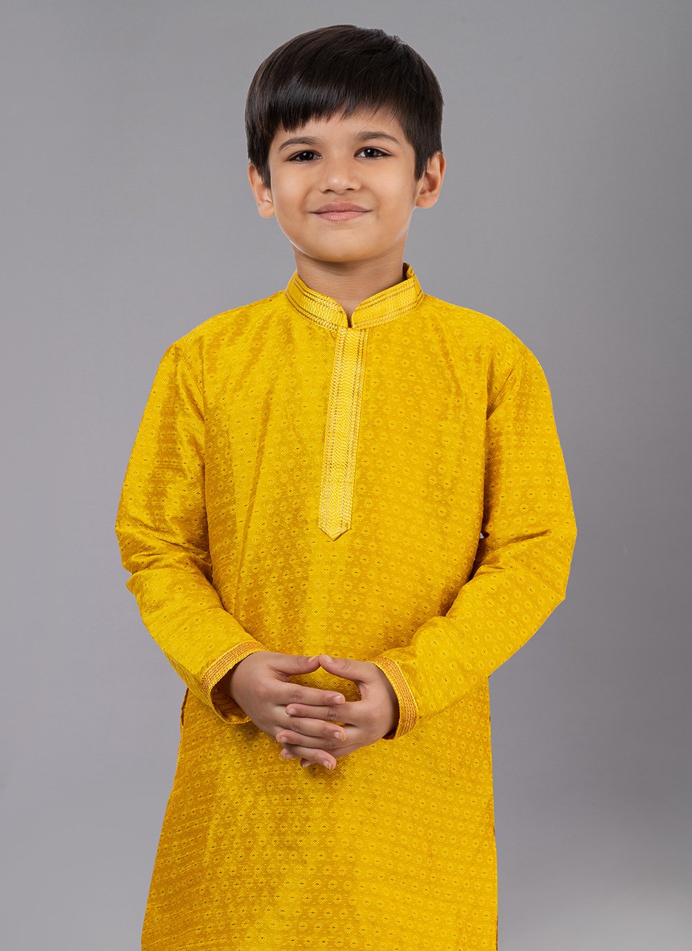 Kurta Pyjama Polly Cotton Yellow Fancy Work Kids