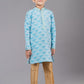 Kurta Pyjama Jacquard Silk Aqua Blue Fancy Work Kids