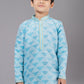 Kurta Pyjama Jacquard Silk Aqua Blue Fancy Work Kids