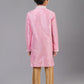 Kurta Pyjama Dupion Silk Jacquard Pink Fancy Work Kids