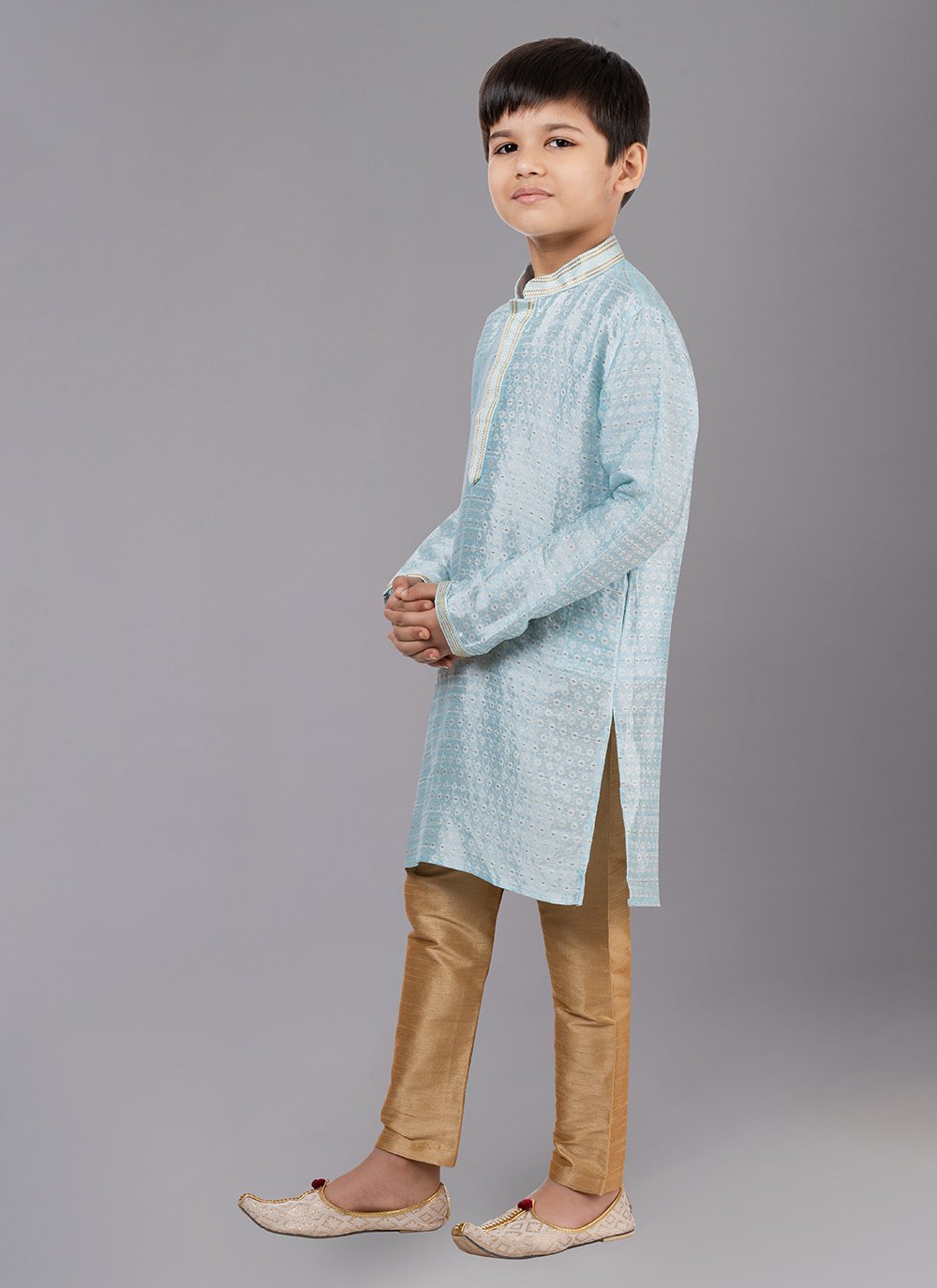 Kurta Pyjama Polly Cotton Aqua Blue Fancy Work Kids