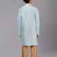 Kurta Pyjama Polly Cotton Aqua Blue Fancy Work Kids