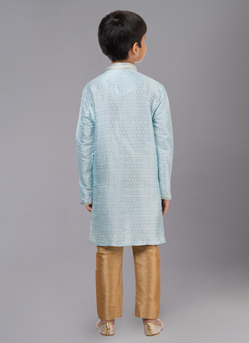 Kurta Pyjama Polly Cotton Aqua Blue Fancy Work Kids