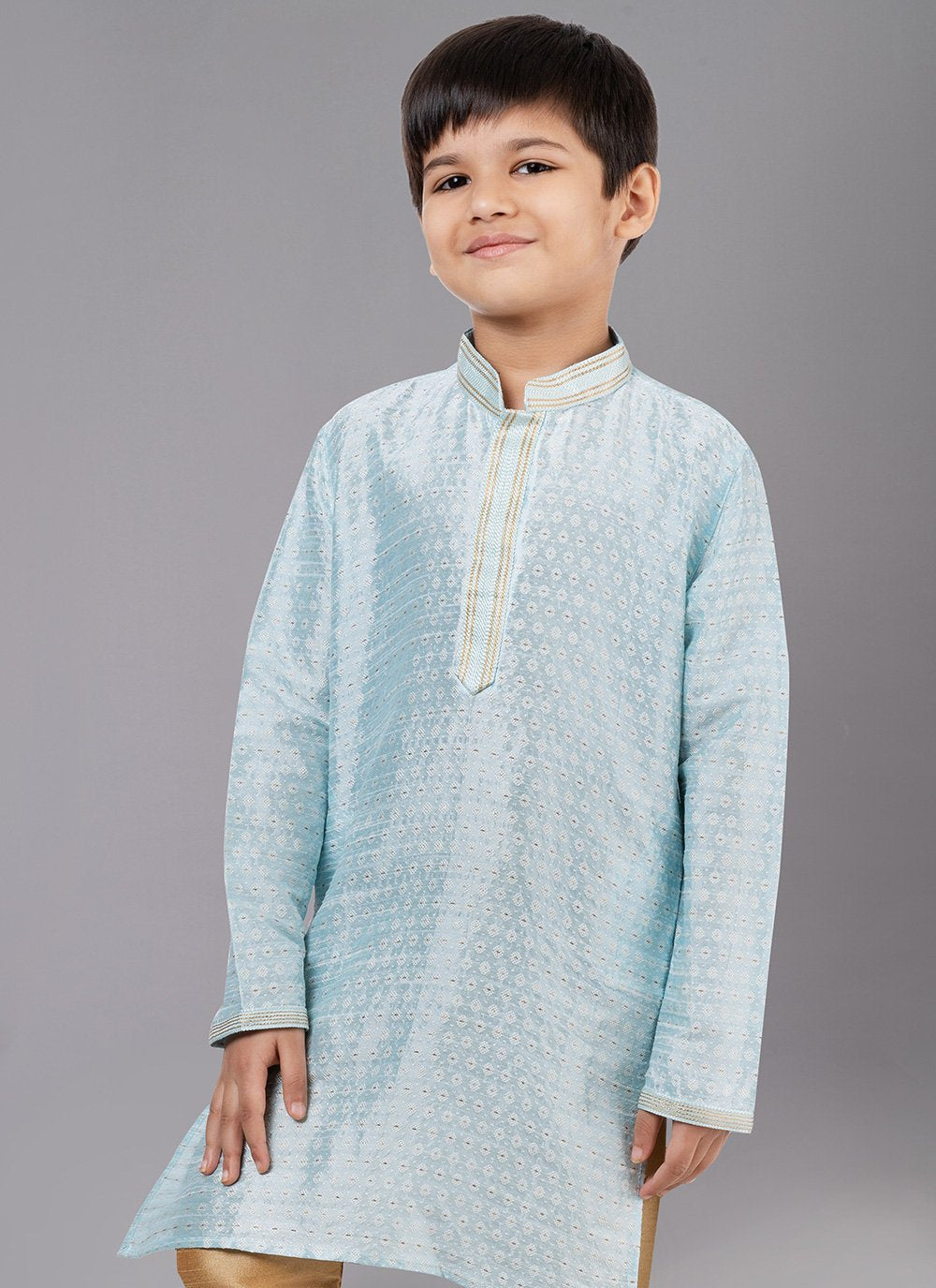 Kurta Pyjama Polly Cotton Aqua Blue Fancy Work Kids