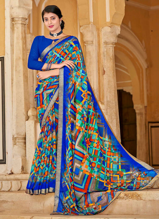 Classic Faux Chiffon Multi Colour Print Saree