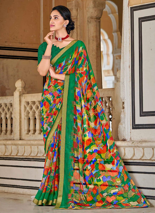 Classic Faux Chiffon Multi Colour Print Saree