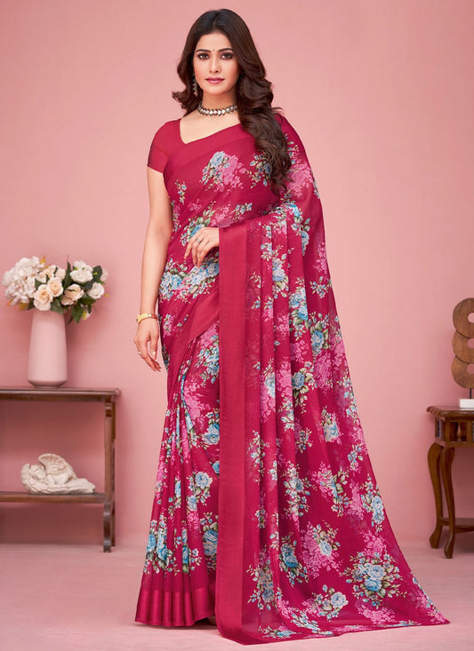 Classic Faux Chiffon Multi Colour Print Saree