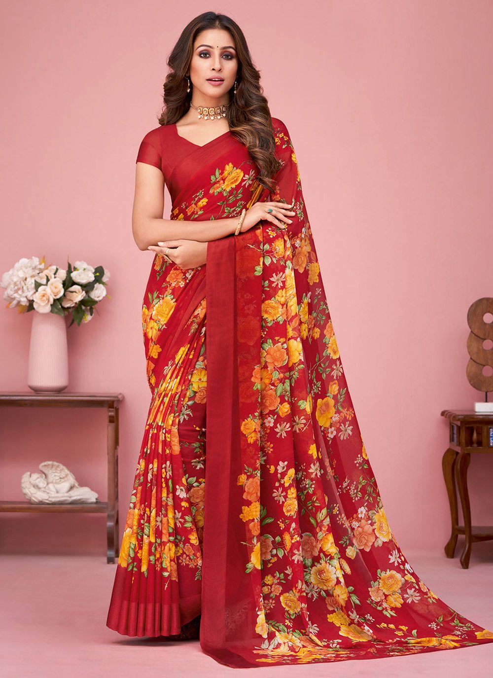 Classic Faux Chiffon Multi Colour Print Saree