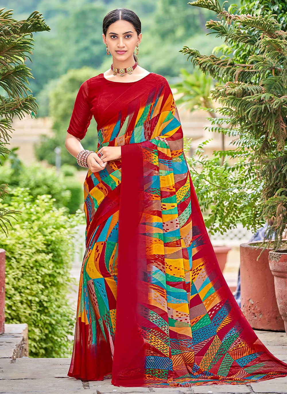 Contemporary Faux Chiffon Multi Colour Print Saree