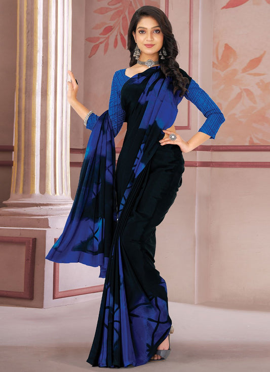 Trendy Saree Faux Crepe Blue Print Saree