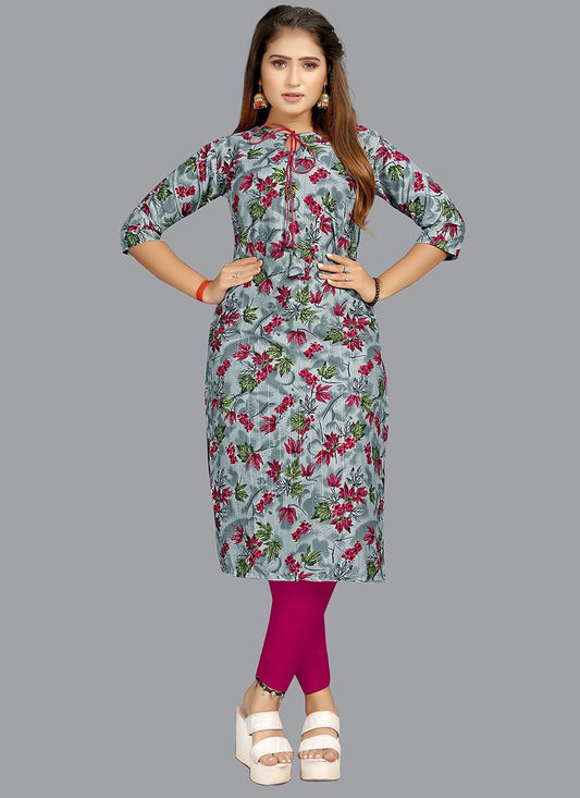 Casual Kurti Faux Crepe Blue Print Kurtis