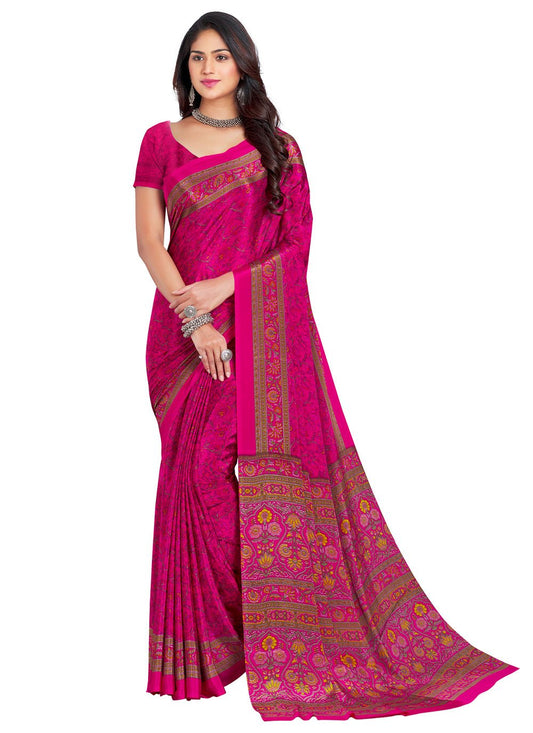 Trendy Saree Faux Crepe Hot Pink Print Saree