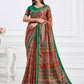 Contemporary Faux Crepe Brown Digital Print Saree