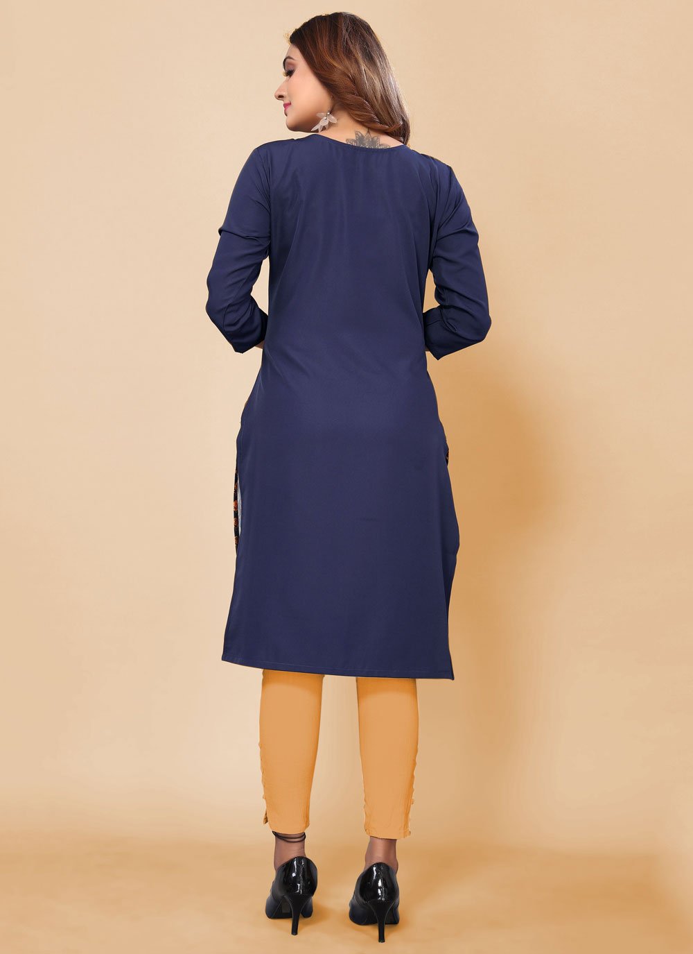 Designer Kurti Faux Crepe Blue Print Kurtis