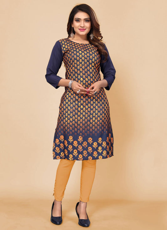 Designer Kurti Faux Crepe Blue Print Kurtis