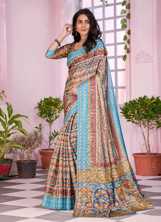 Contemporary Faux Crepe Multi Colour Digital Print Saree