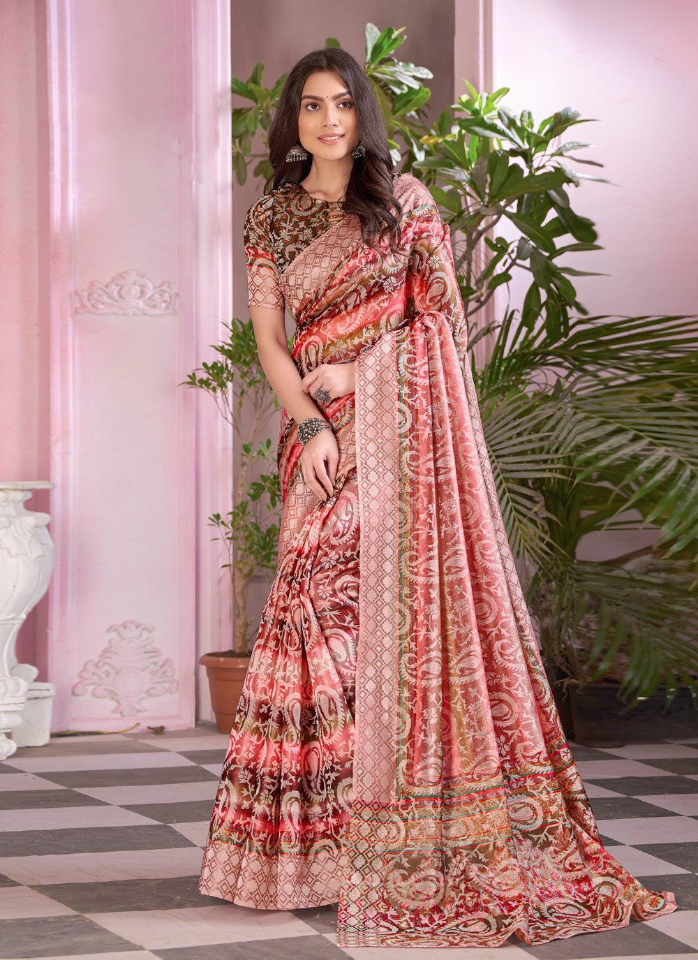 Contemporary Faux Crepe Multi Colour Digital Print Saree