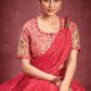 Contemporary Faux Crepe Silk Pink Embroidered Saree