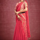 Contemporary Faux Crepe Silk Pink Embroidered Saree