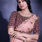 Trendy Saree Faux Crepe Satin Silk Pink Embroidered Saree