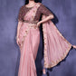 Trendy Saree Faux Crepe Satin Silk Pink Embroidered Saree