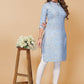 Casual Kurti Faux Crepe Blue Floral Patch Kurtis