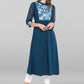 Casual Kurti Faux Crepe Blue Floral Patch Kurtis