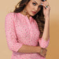 Casual Kurti Faux Crepe Pink Floral Patch Kurtis