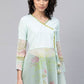 Party Wear Kurti Faux Crepe Organza Green Digital Print Kurtis