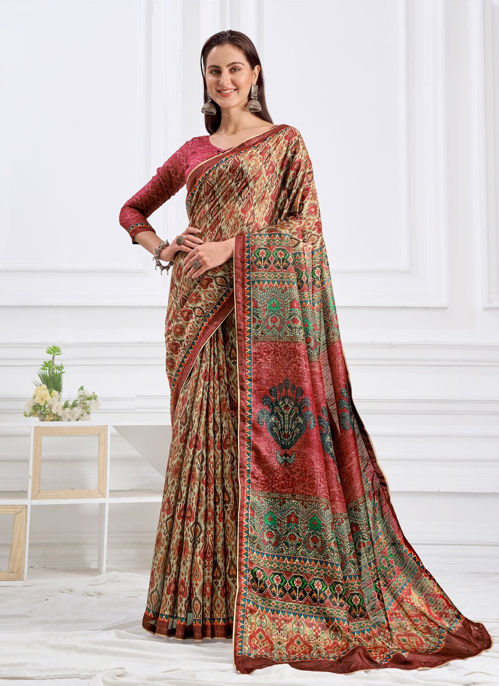 Contemporary Faux Crepe Multi Colour Digital Print Saree