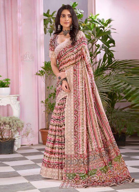 Contemporary Faux Crepe Multi Colour Digital Print Saree