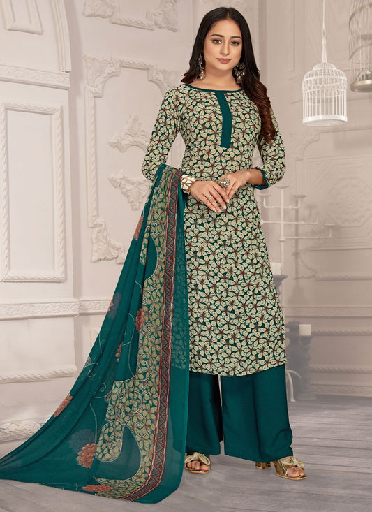 Salwar Suit Faux Crepe Multi Colour Floral Patch Salwar Kameez