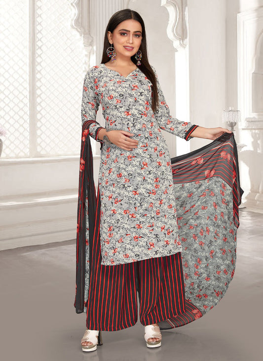 Trendy Suit Faux Crepe Multi Colour Floral Patch Salwar Kameez