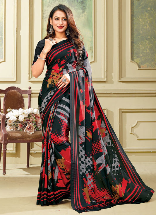 Classic Faux Crepe Multi Colour Print Saree