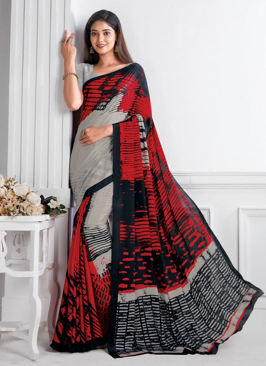 Trendy Saree Faux Crepe Multi Colour Print Saree