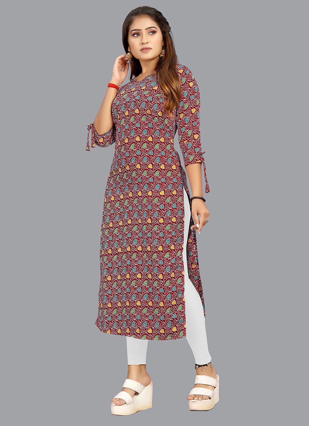 Party Wear Kurti Faux Crepe Multi Colour Print Kurtis