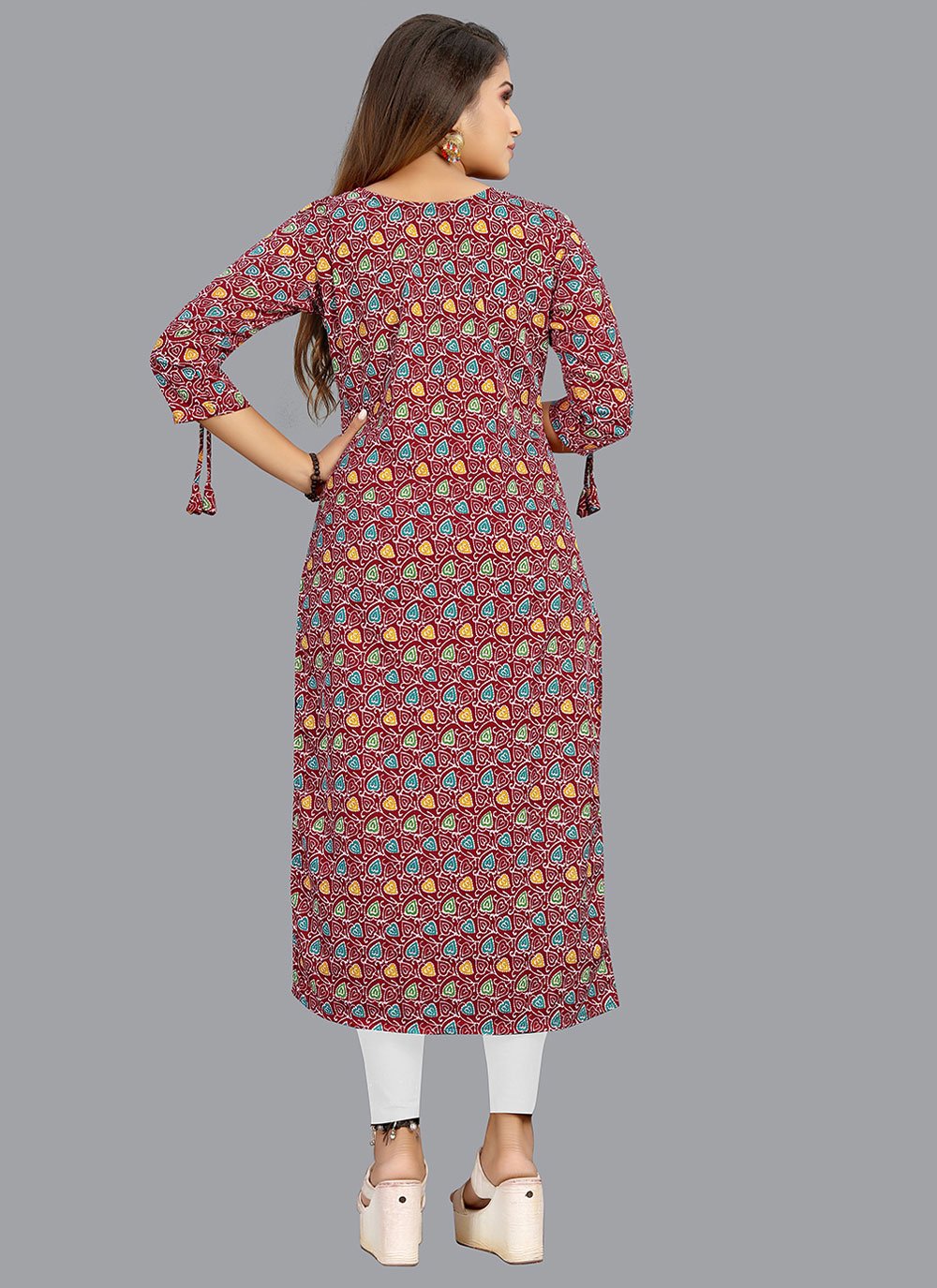 Party Wear Kurti Faux Crepe Multi Colour Print Kurtis