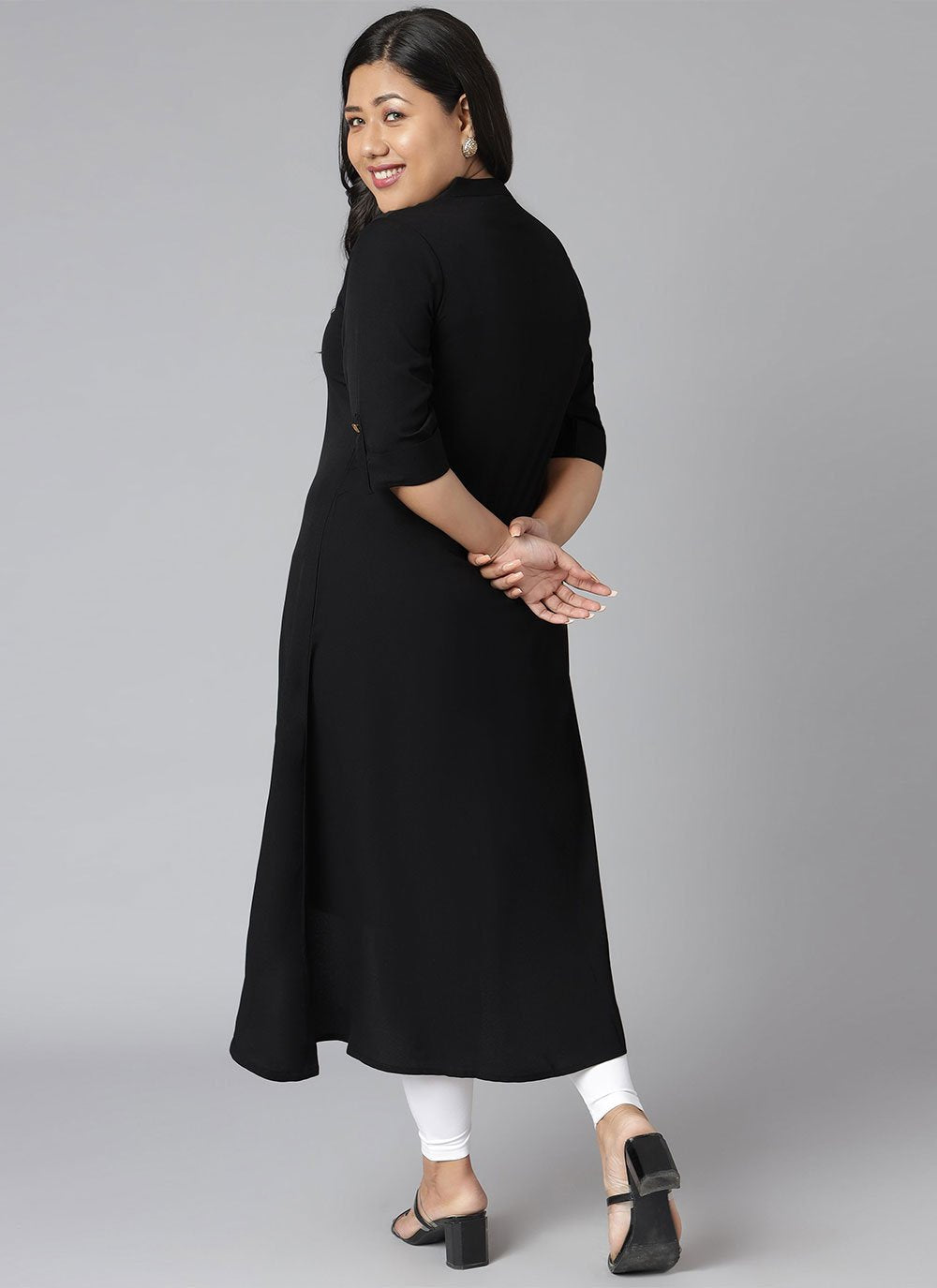 Party Wear Kurti Faux Crepe Black Plain Kurtis