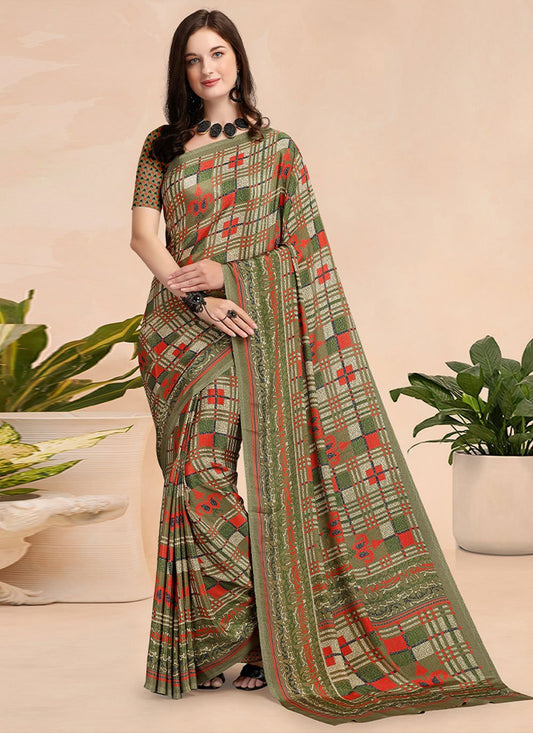 Casual Faux Crepe Multi Colour Print Saree