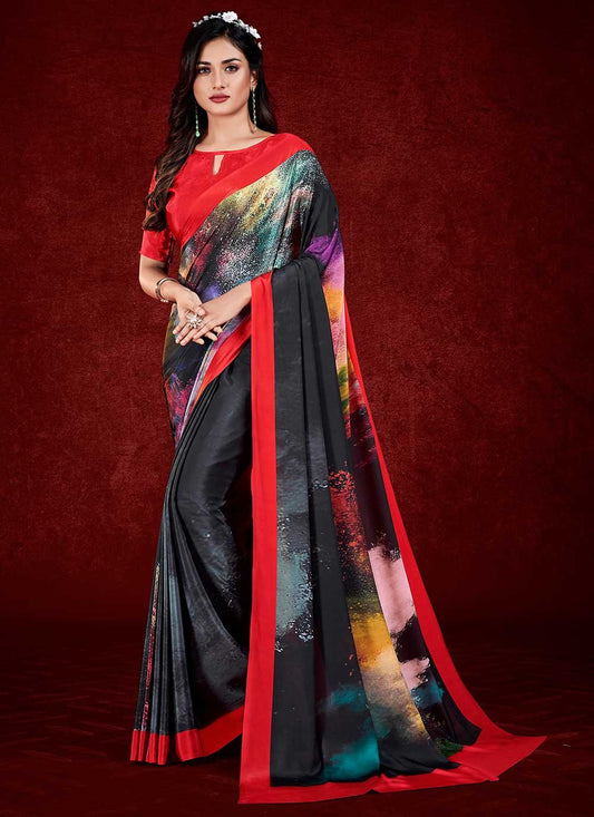 Classic Faux Crepe Multi Colour Print Saree