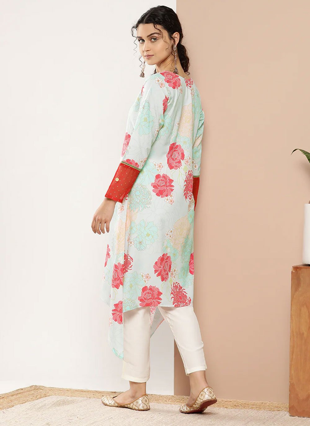 Designer Kurti Faux Crepe Sea Green Print Kurtis