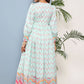 Gown Faux Crepe Aqua Blue Print Gown