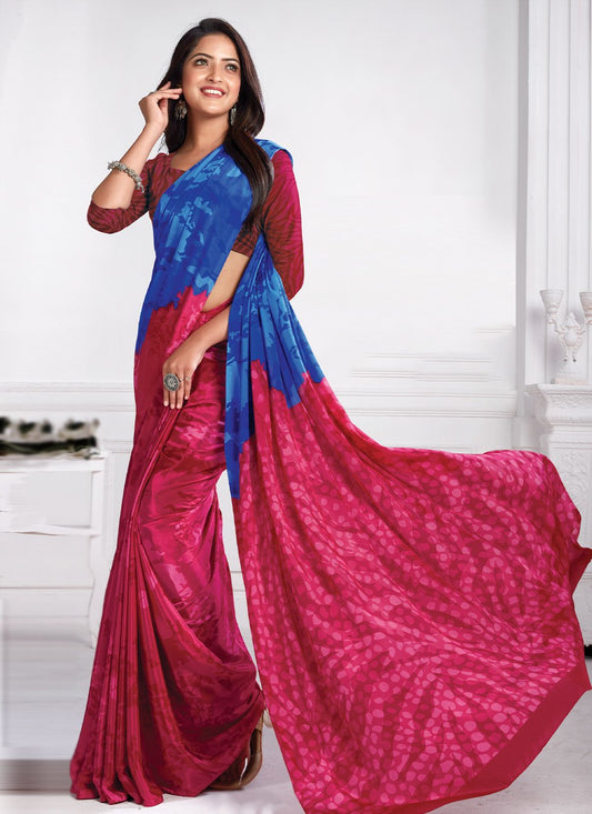 Contemporary Faux Crepe Multi Colour Print Saree