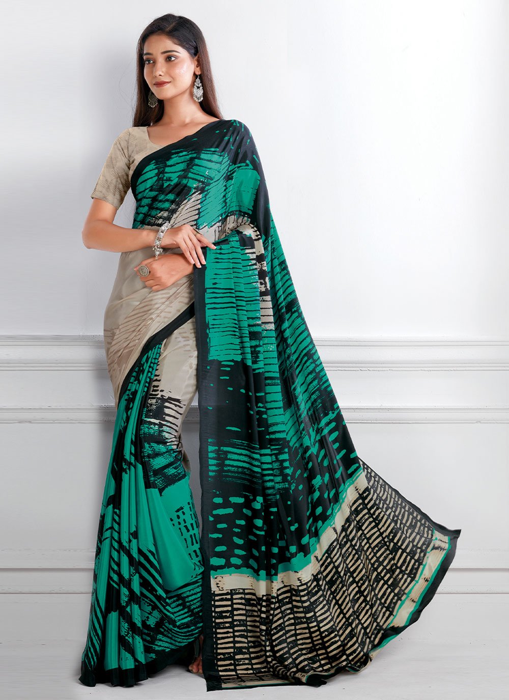 Contemporary Faux Crepe Multi Colour Print Saree