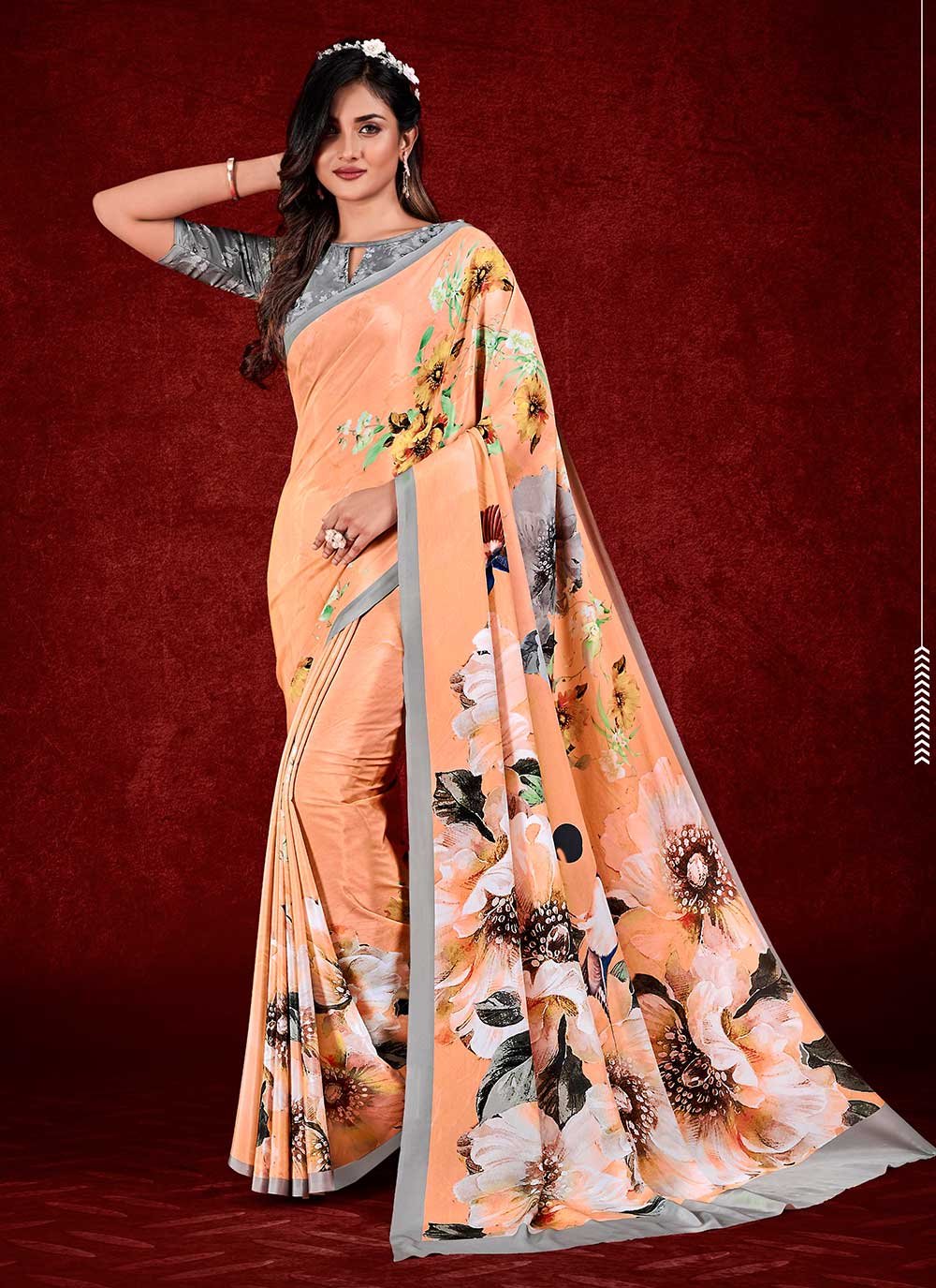 Contemporary Faux Crepe Multi Colour Print Saree