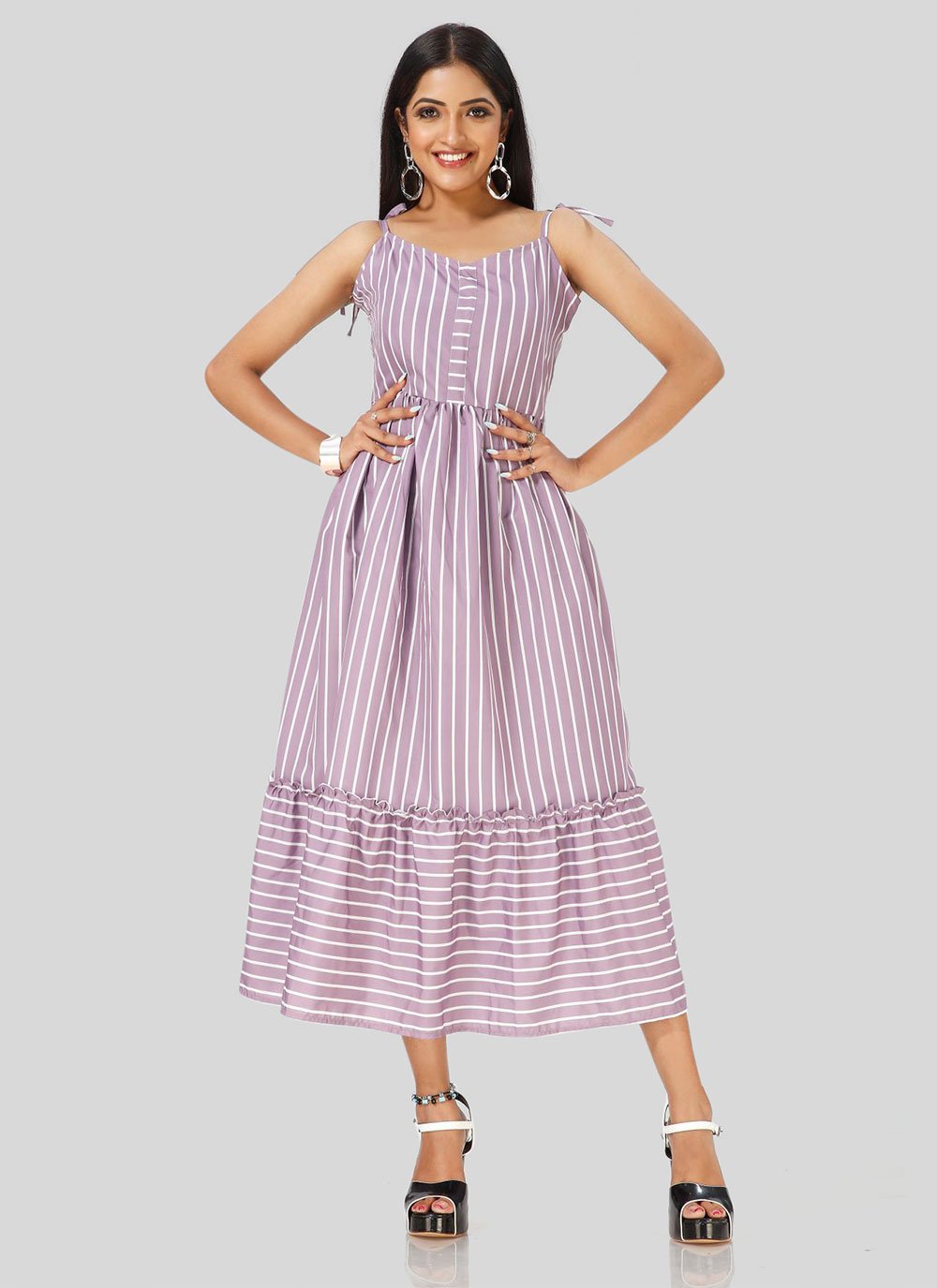 Party Wear Kurti Faux Crepe Lavender Print Kurtis