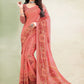 Classic Faux Crepe Peach Print Saree